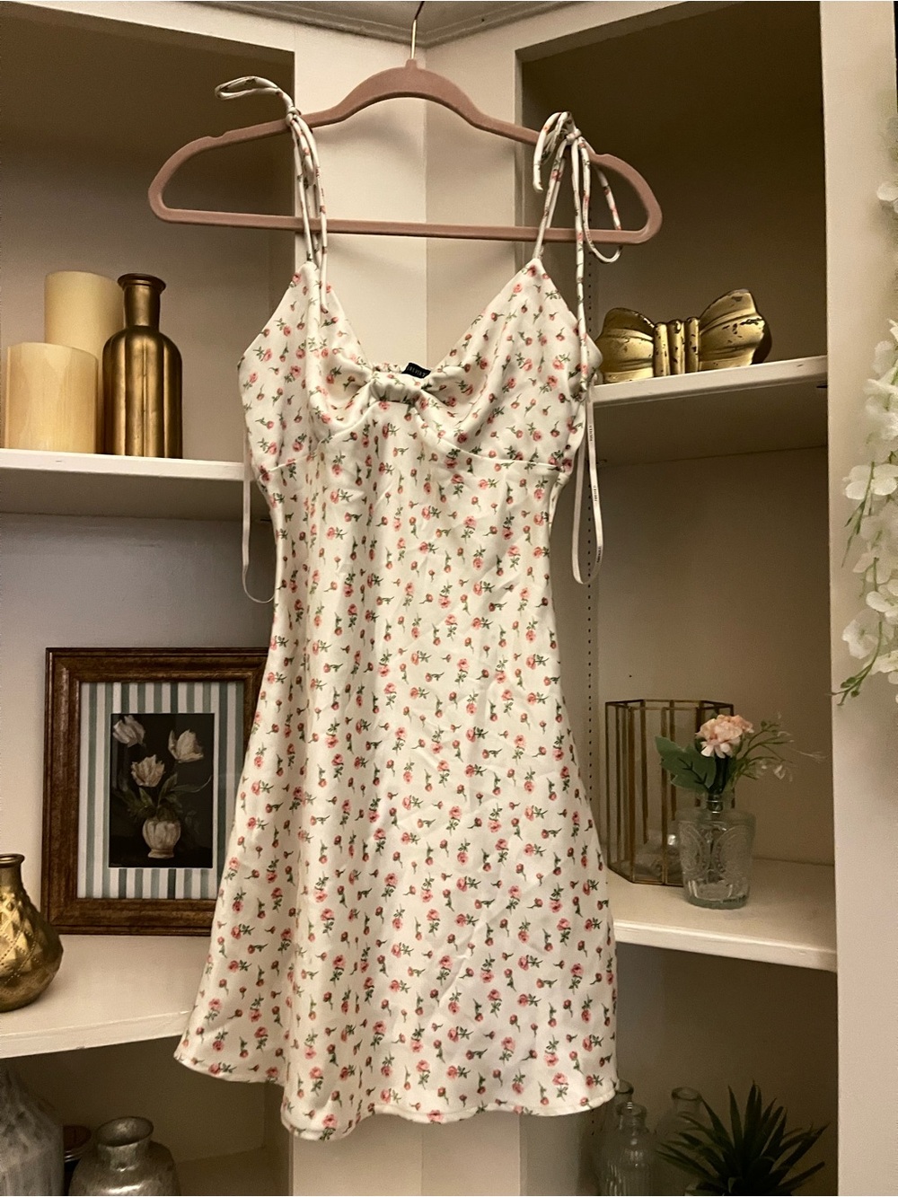 Forever 21 White Slip Dress with Pink Floral Print
